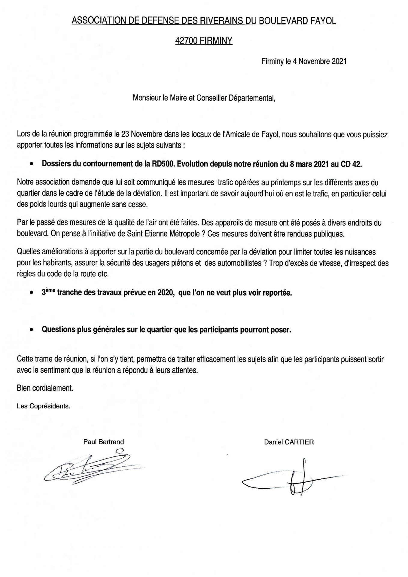 Courrier à Mr le Maire 04 11 2021