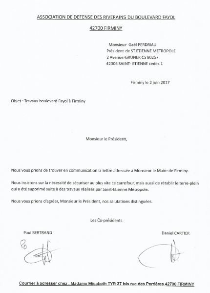 Lettre au president st etienne metropole 02 06 2017