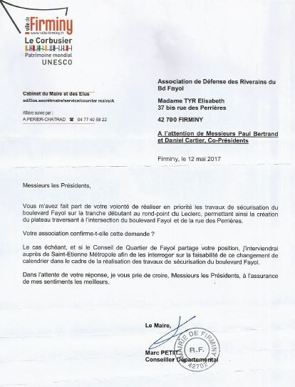 Lettre mairie firminy du 12 05 2017