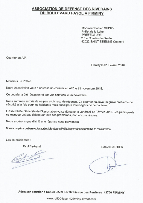 Lettre relance prefet